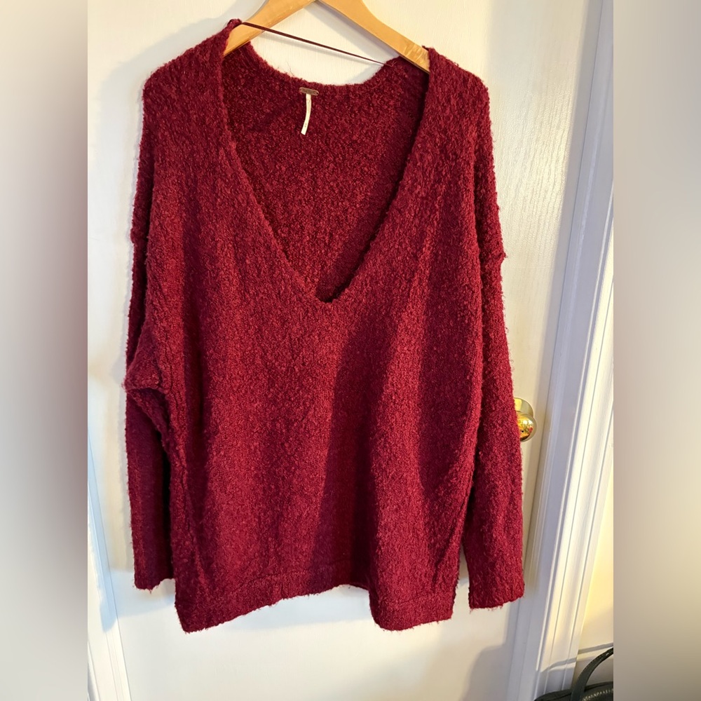 Free People Deep Red V-Neck Sweater